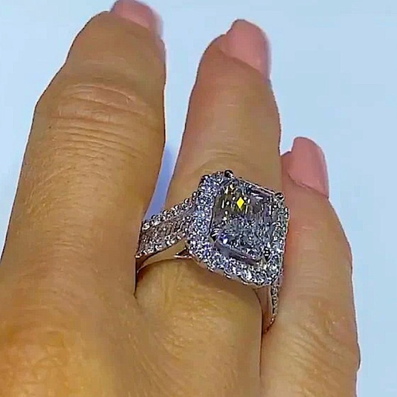 Sterling Silver Diamond Square Cut 2.50CT Baguette Accent Ring - Picture 7 of 11